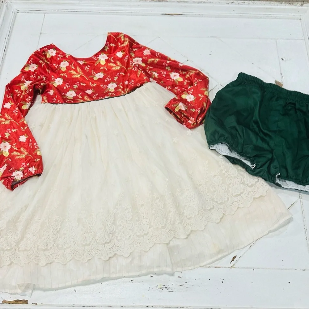 Love and Grow HTF Pretty Poinsettia Dress Tunic Blooms Set Christmas size 10 - Picture 3 of 5